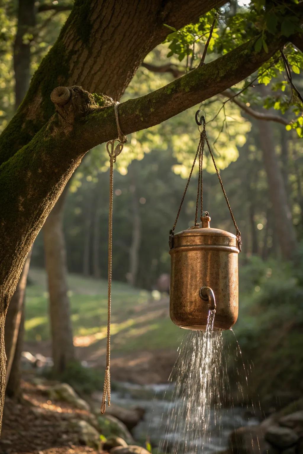 Experience nature's simplicity with a handcrafted gravity-fed shower system.