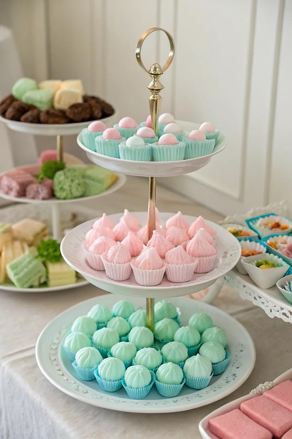 Tiered stands add dimension to the candy bar.