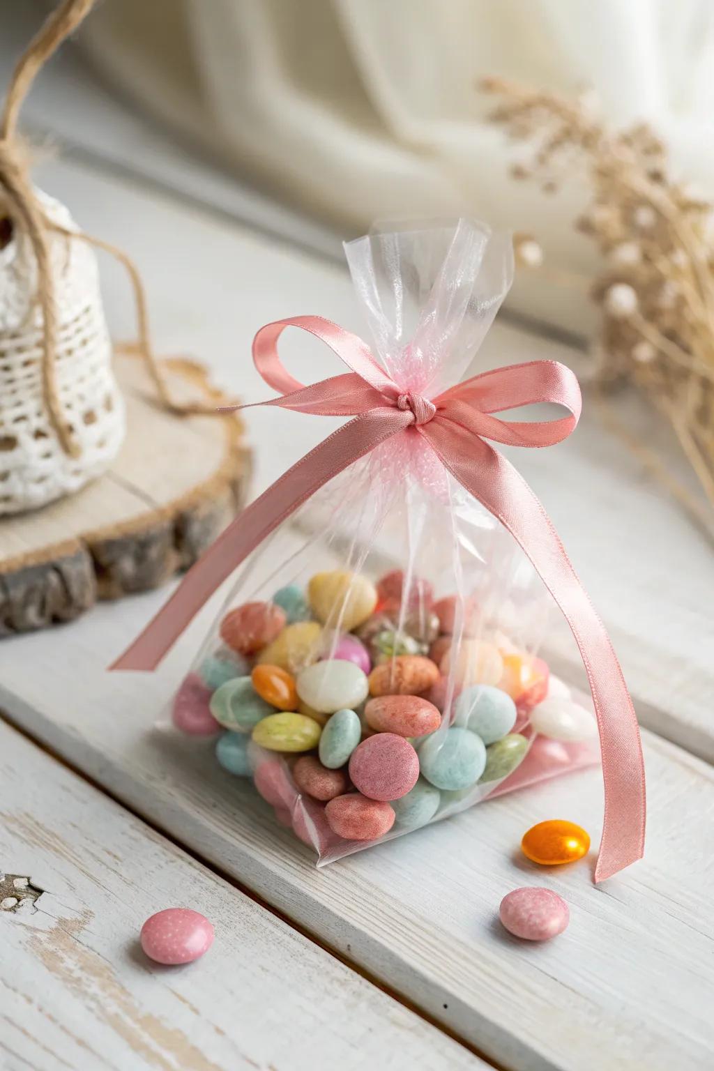 Delight in simplicity with charming candy favors wrapped in elegance.