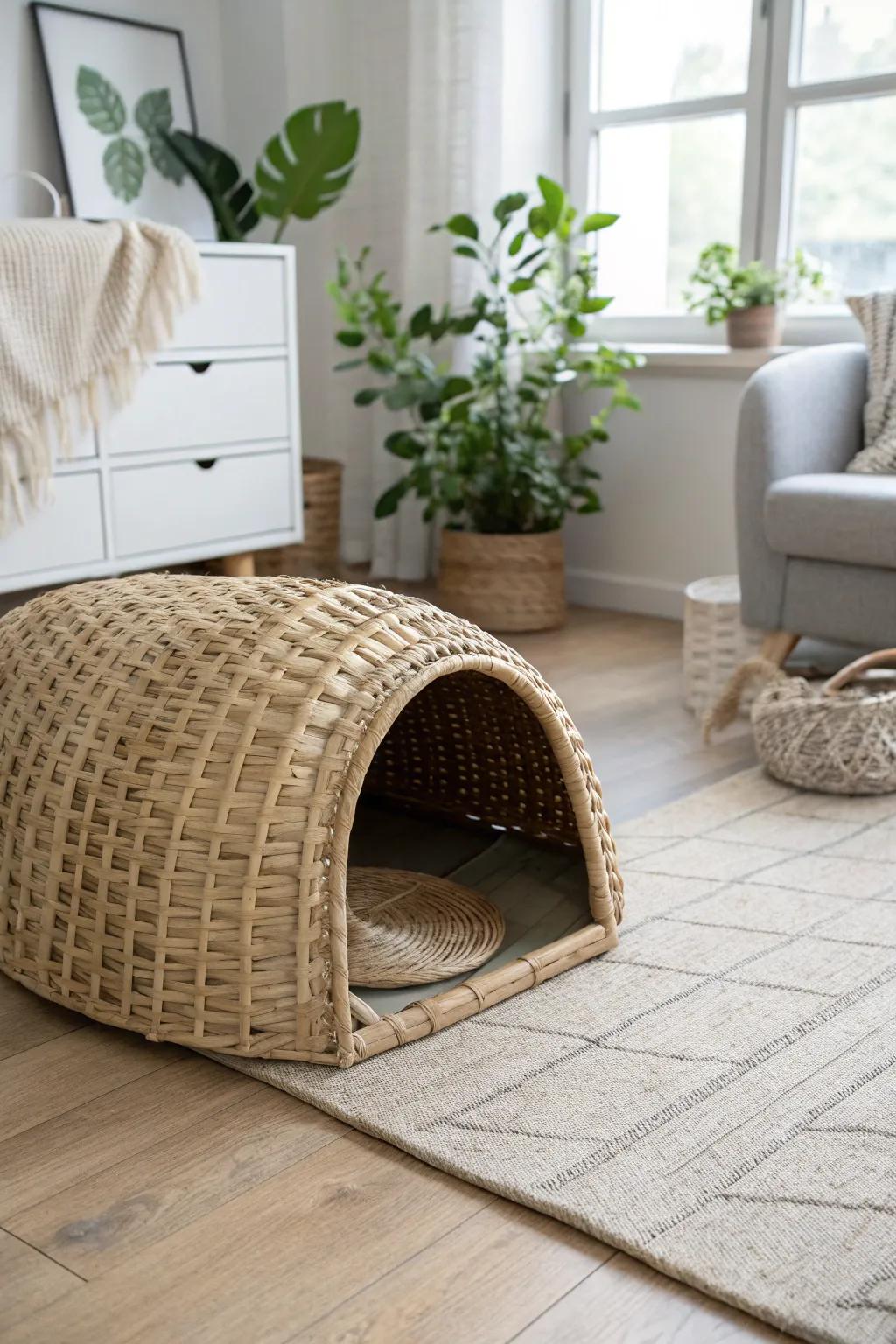 A cozy Scandinavian escape for your feline friend—discover the beauty of play with natural tunnels and hideaways.