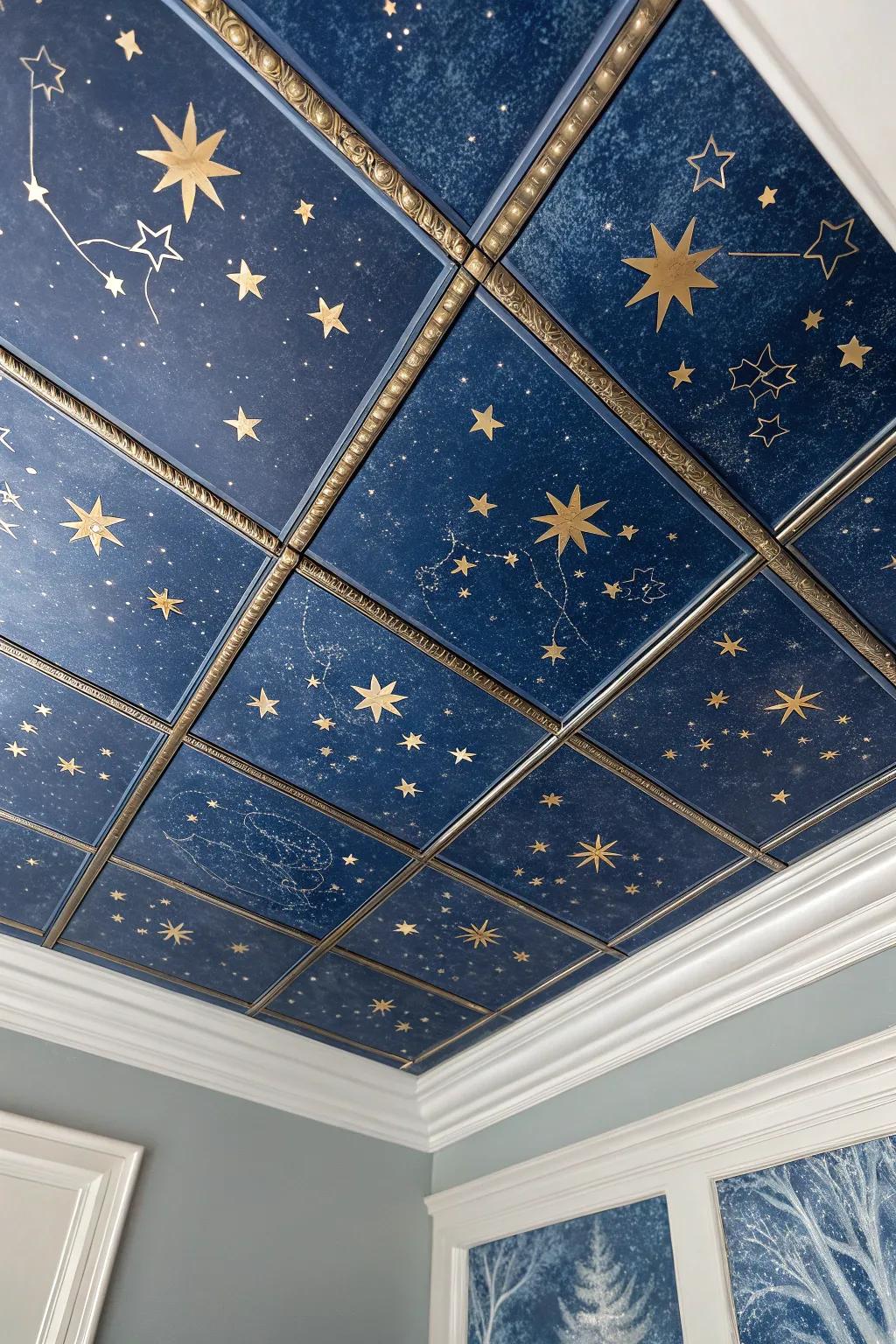 Bring the cosmos into your home with this enchanting starry night ceiling tile.