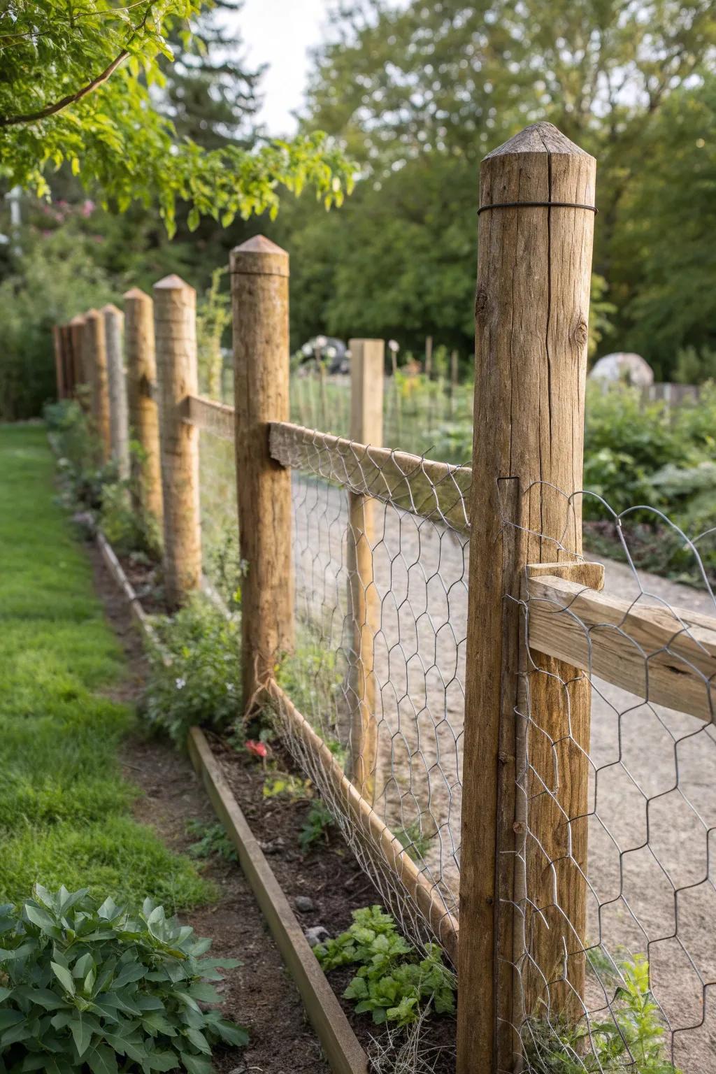 Embrace simplicity and style with a rustic chicken wire fence that beautifully blends minimalism and boho charm.