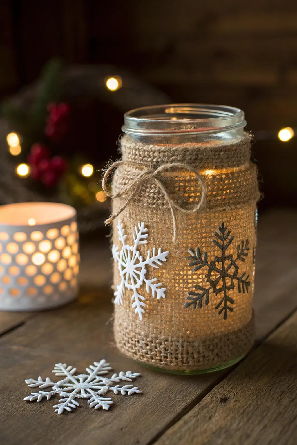 Embrace rustic elegance this holiday season with snowflake-adorned mason jars.