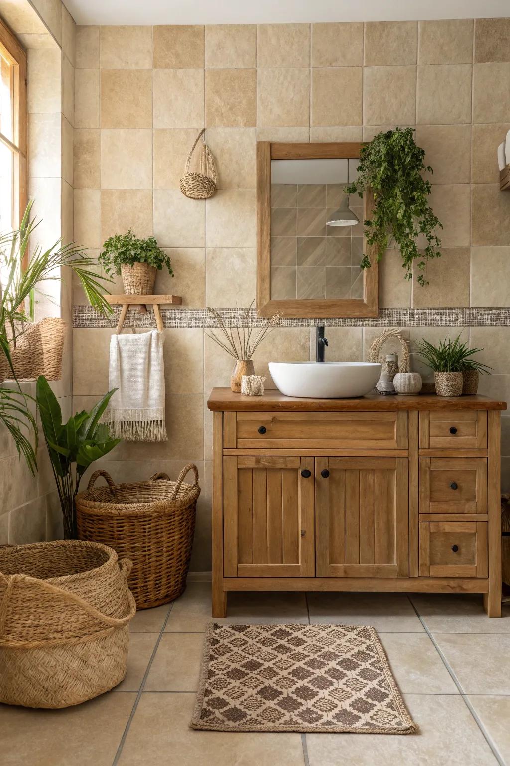 Sandy neutrals create a warm, welcoming environment reminiscent of the beach.