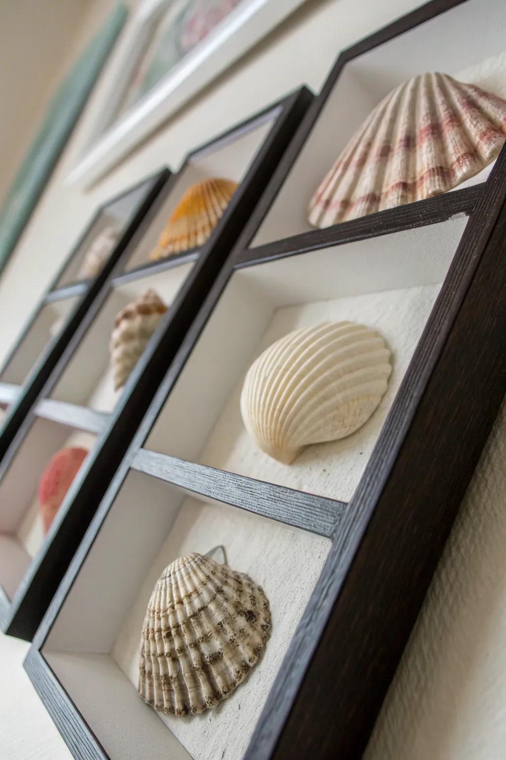 Seashell shadow boxes bring the beach to your fingertips.