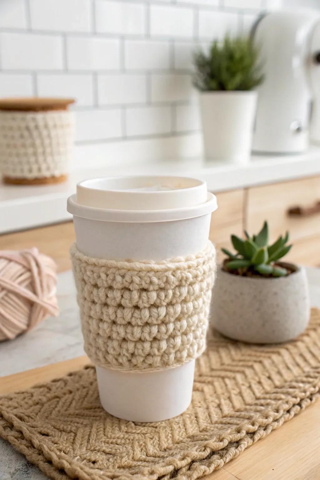 Wrap your coffee in cozy elegance with a handmade touch. ☕✨ #CraftedWithLove #MinimalistBoho
