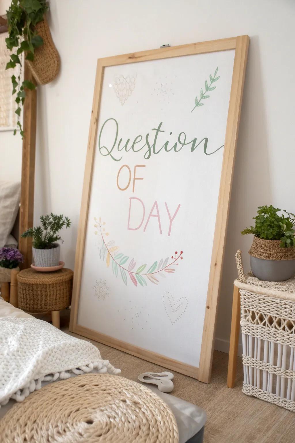 Spark curiosity and connection with a beautifully crafted Question of the Day whiteboard. ✨📋