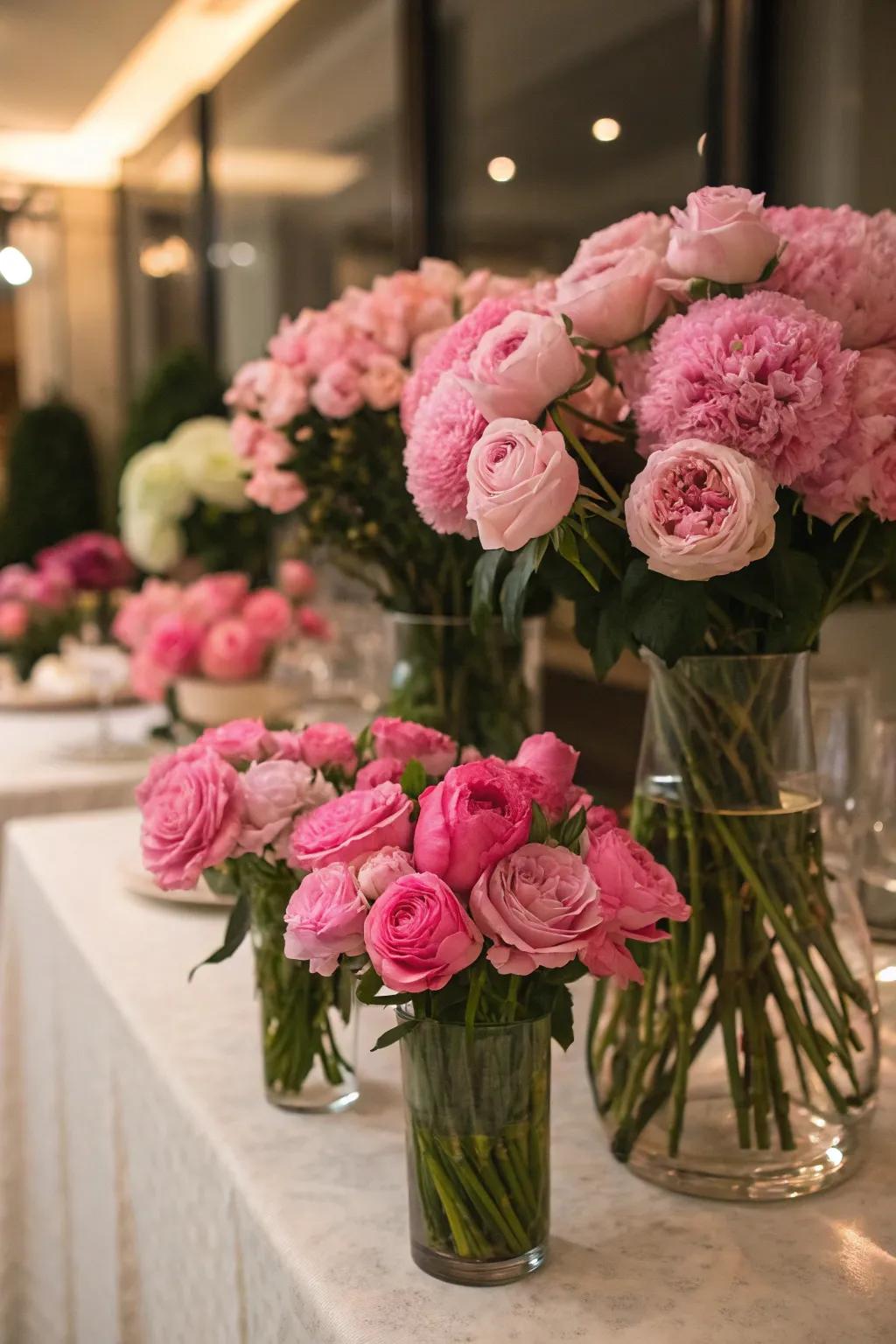 Charming pink floral arrangements that add a natural touch.