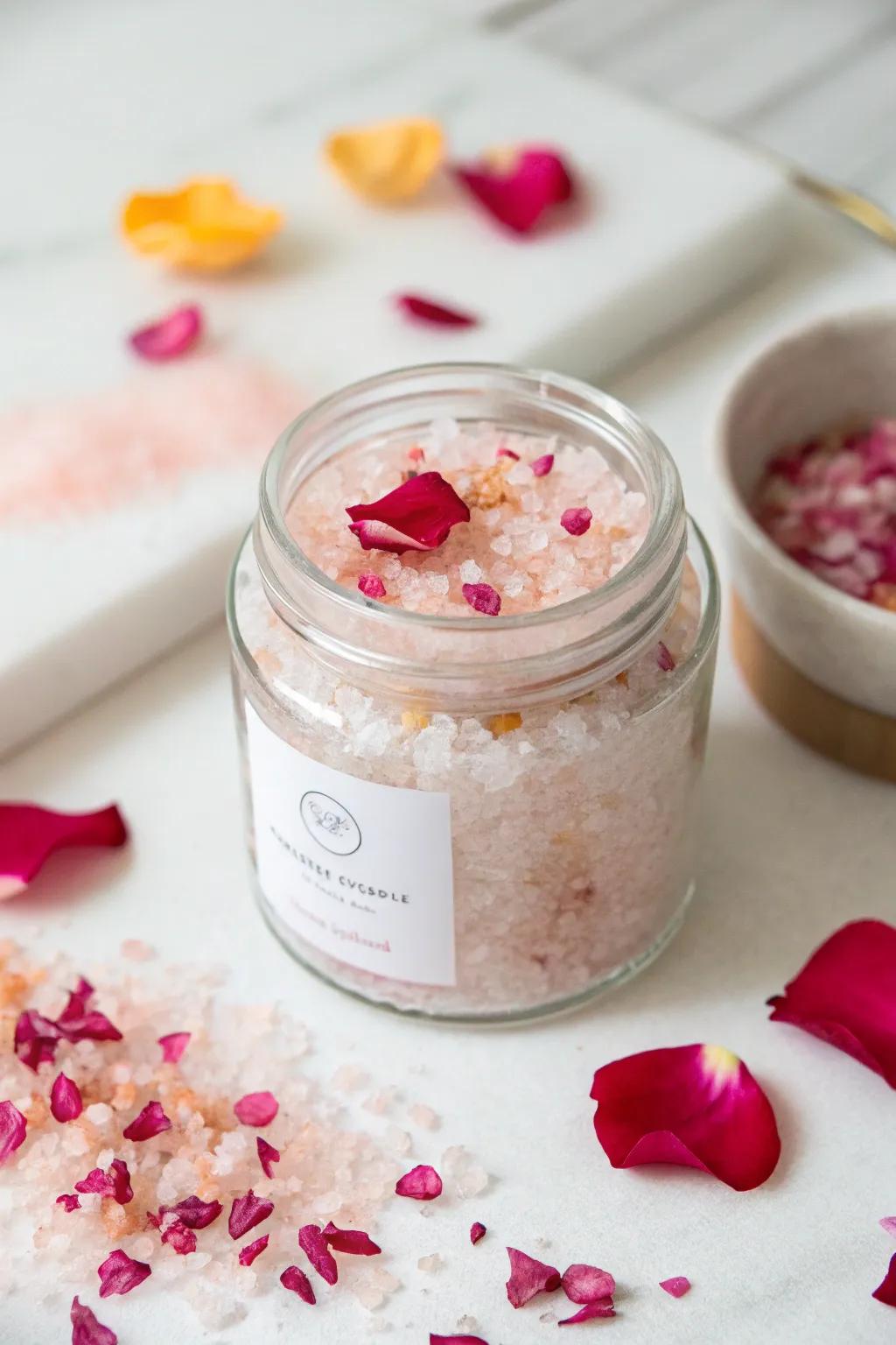 Transform your bath time with luxurious rose petal bath salts, where simplicity meets natural beauty.
