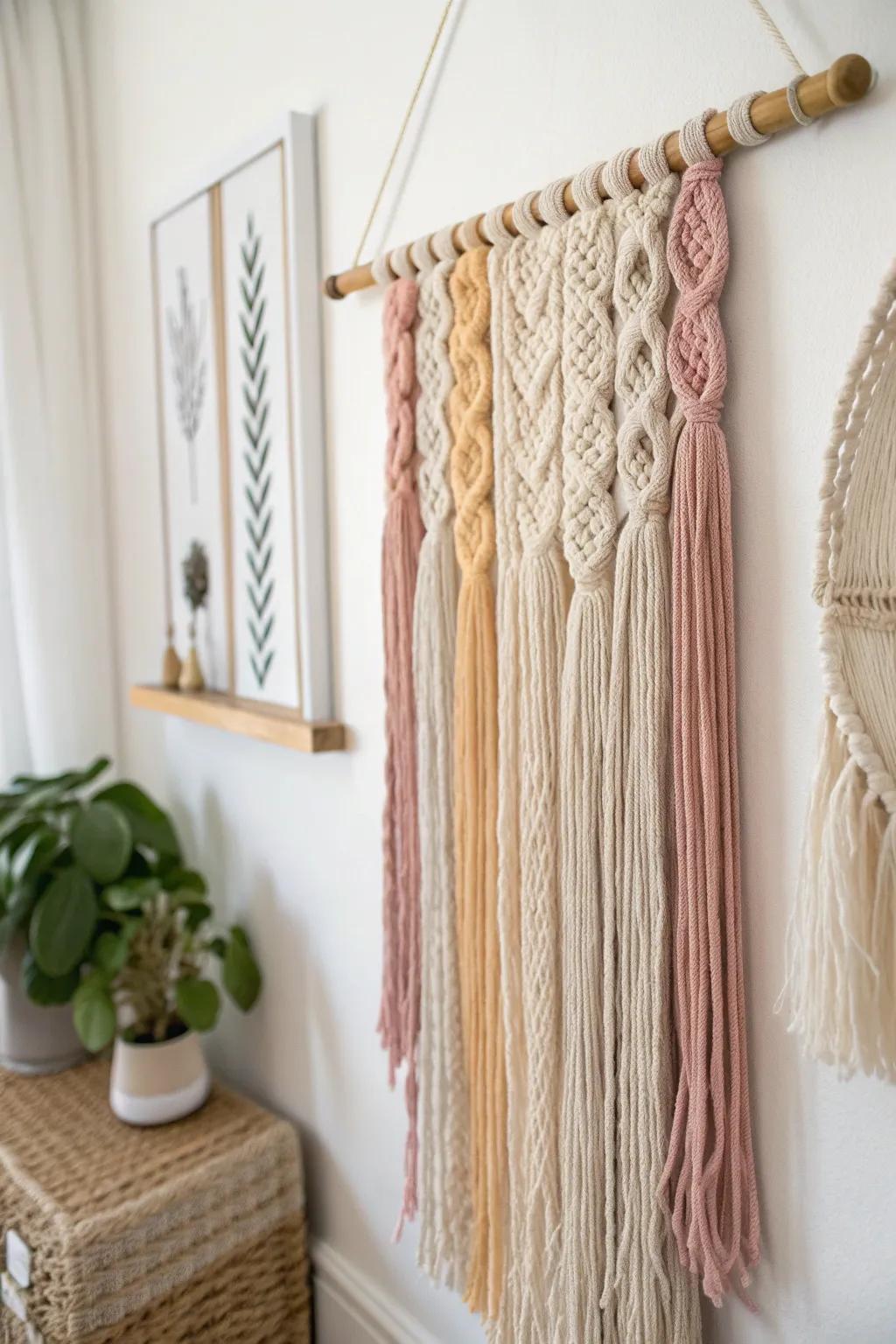 Elevate your space with the cozy charm of handcrafted yarn wall hangings.