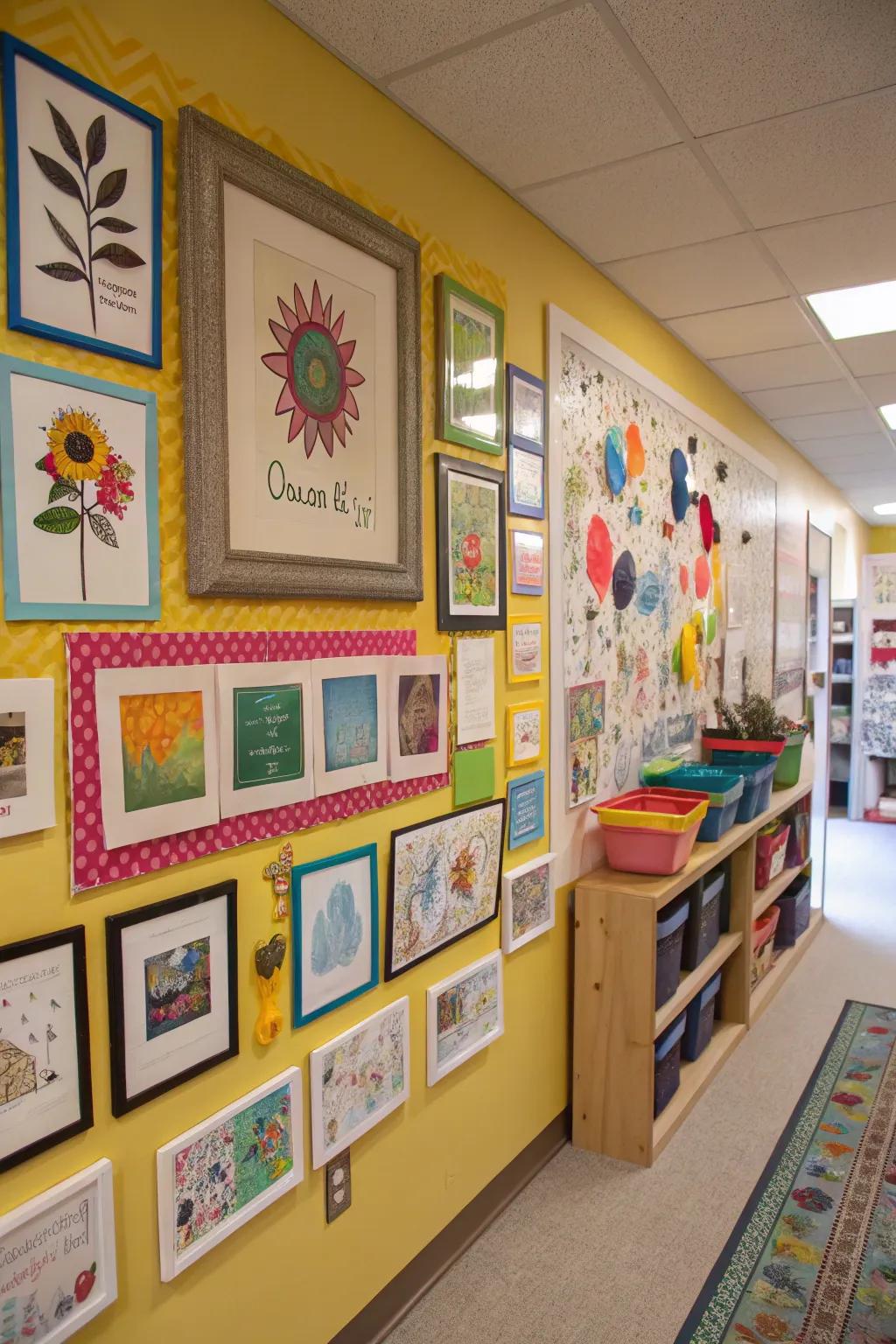 An eclectic gallery of colorful art pieces.
