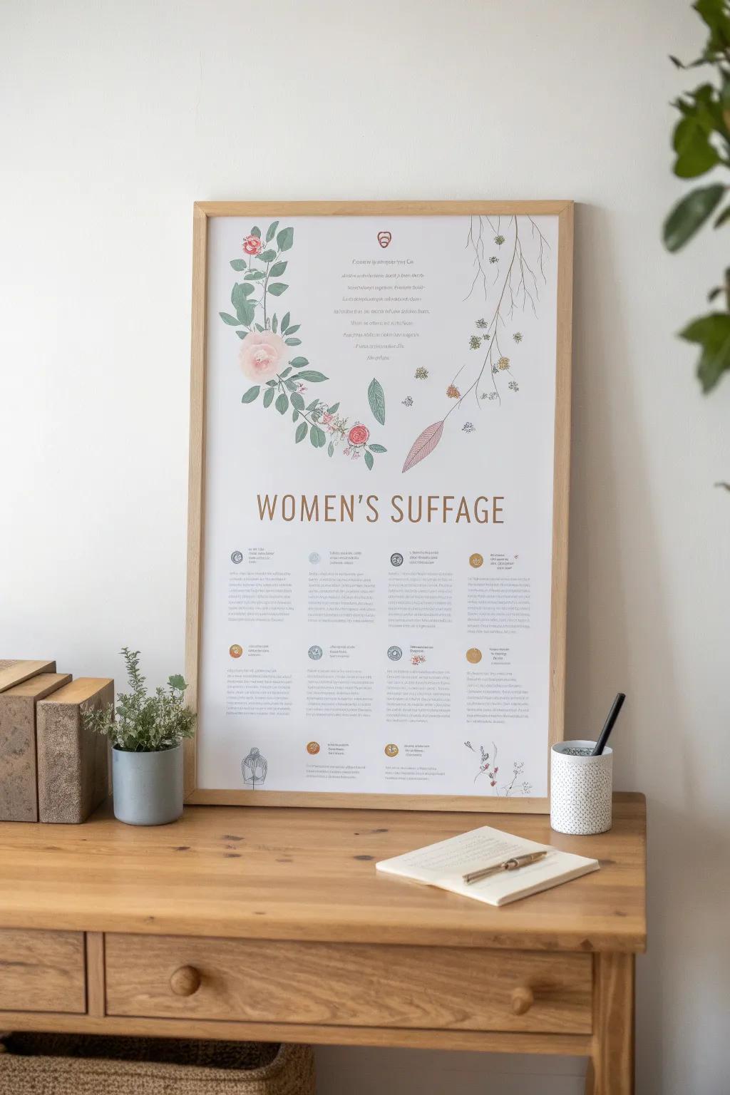 Celebrate the journey of women's suffrage with this elegantly crafted timeline poster—where history meets minimalist design.