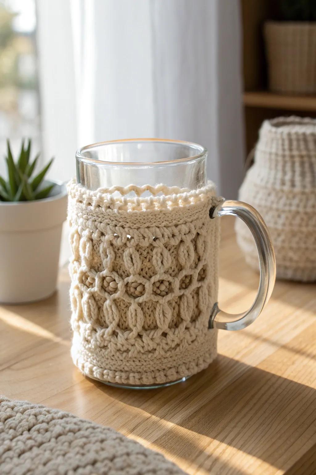 Crafted with love: Keep dad's drink cool and stylish with this beautiful crochet beer mug cozy. 🍺✨
