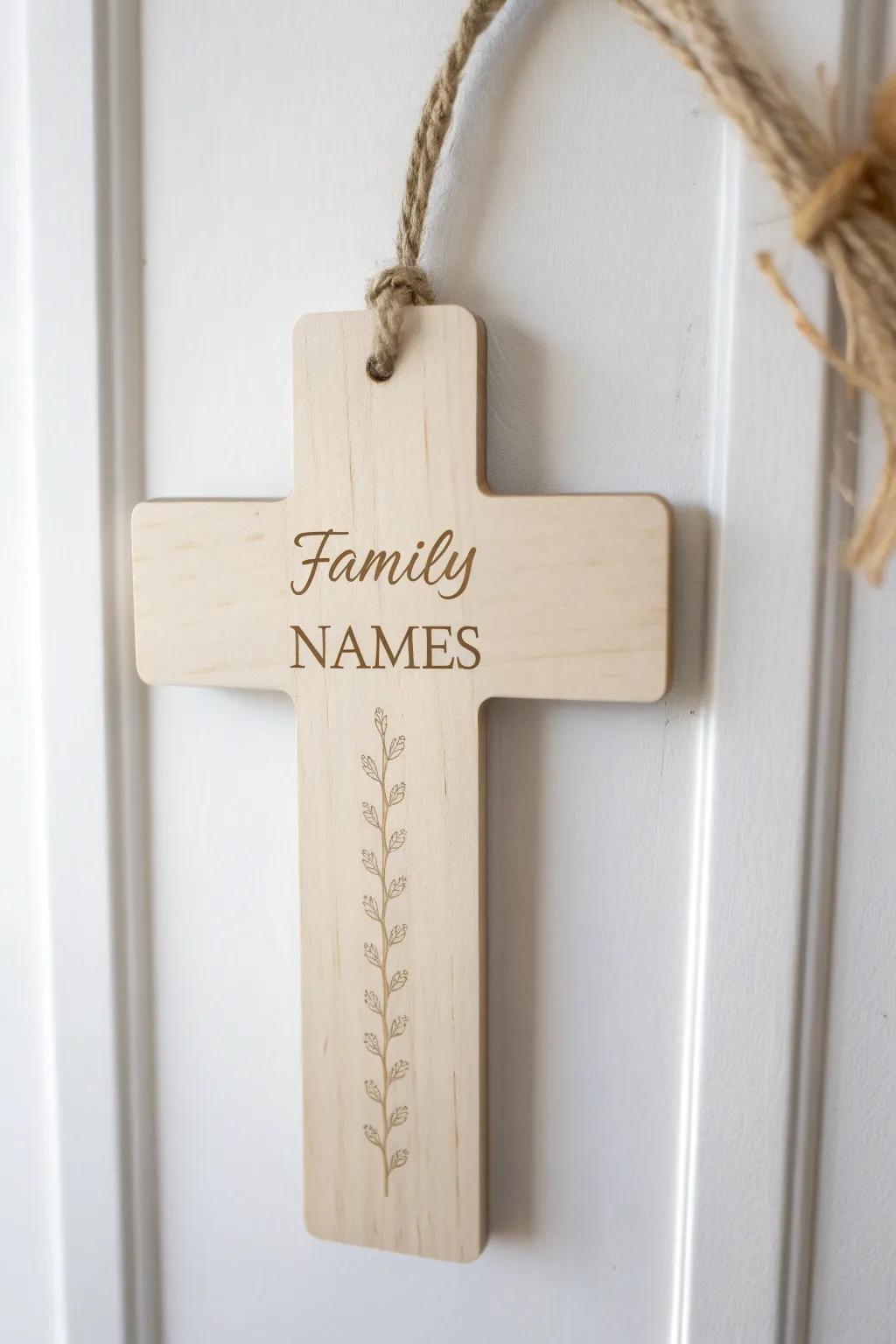 Welcome home with a touch of elegance: a personalized name cross that speaks volumes in simplicity and style.