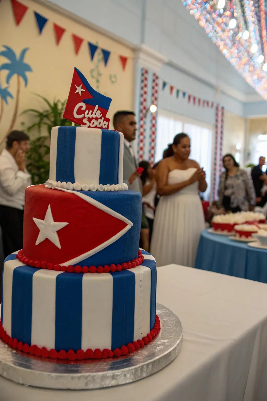 A cake proudly displaying the Cuban flag colors.