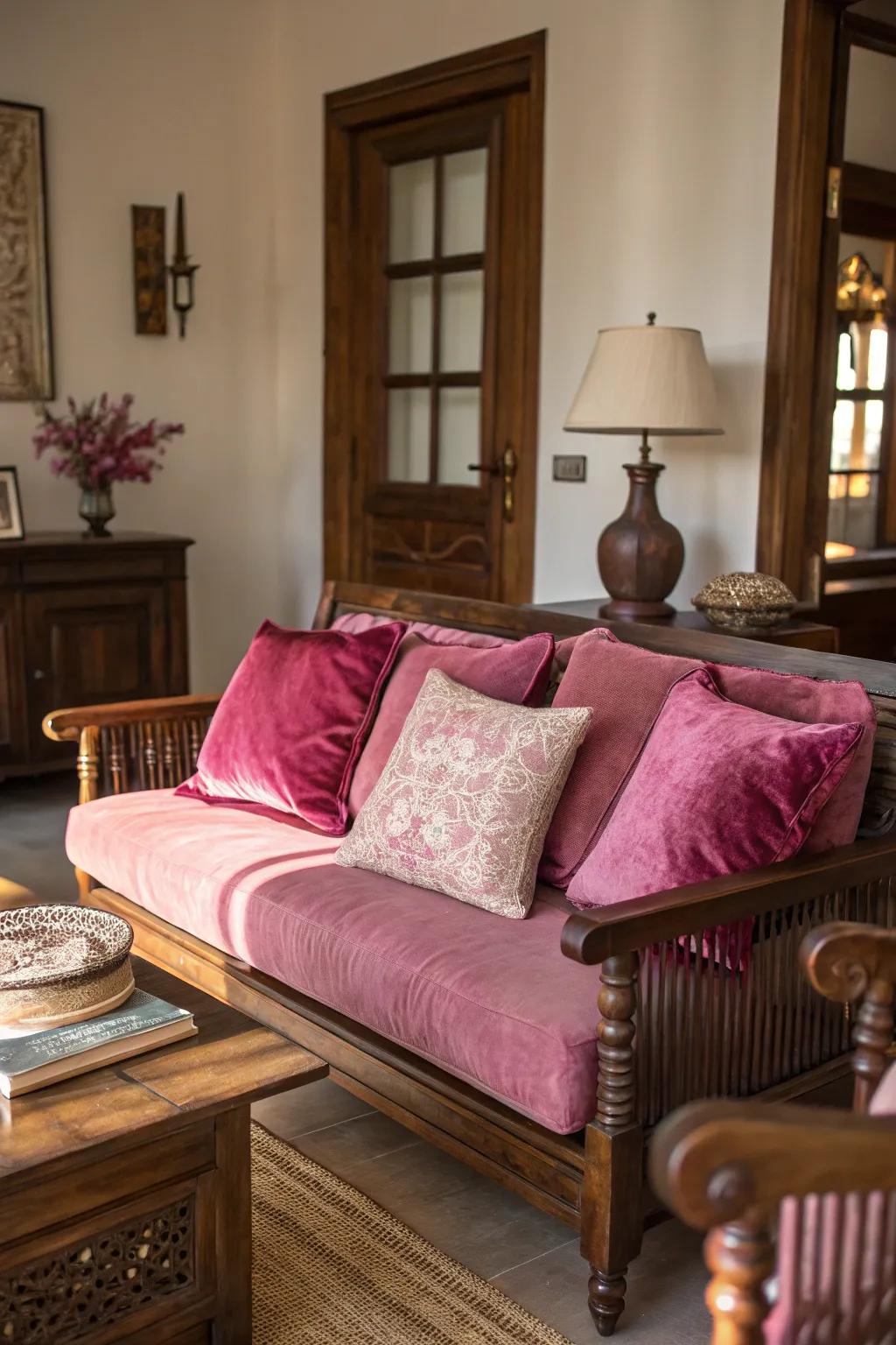 The luxurious mix of velvet and wood in harmony.