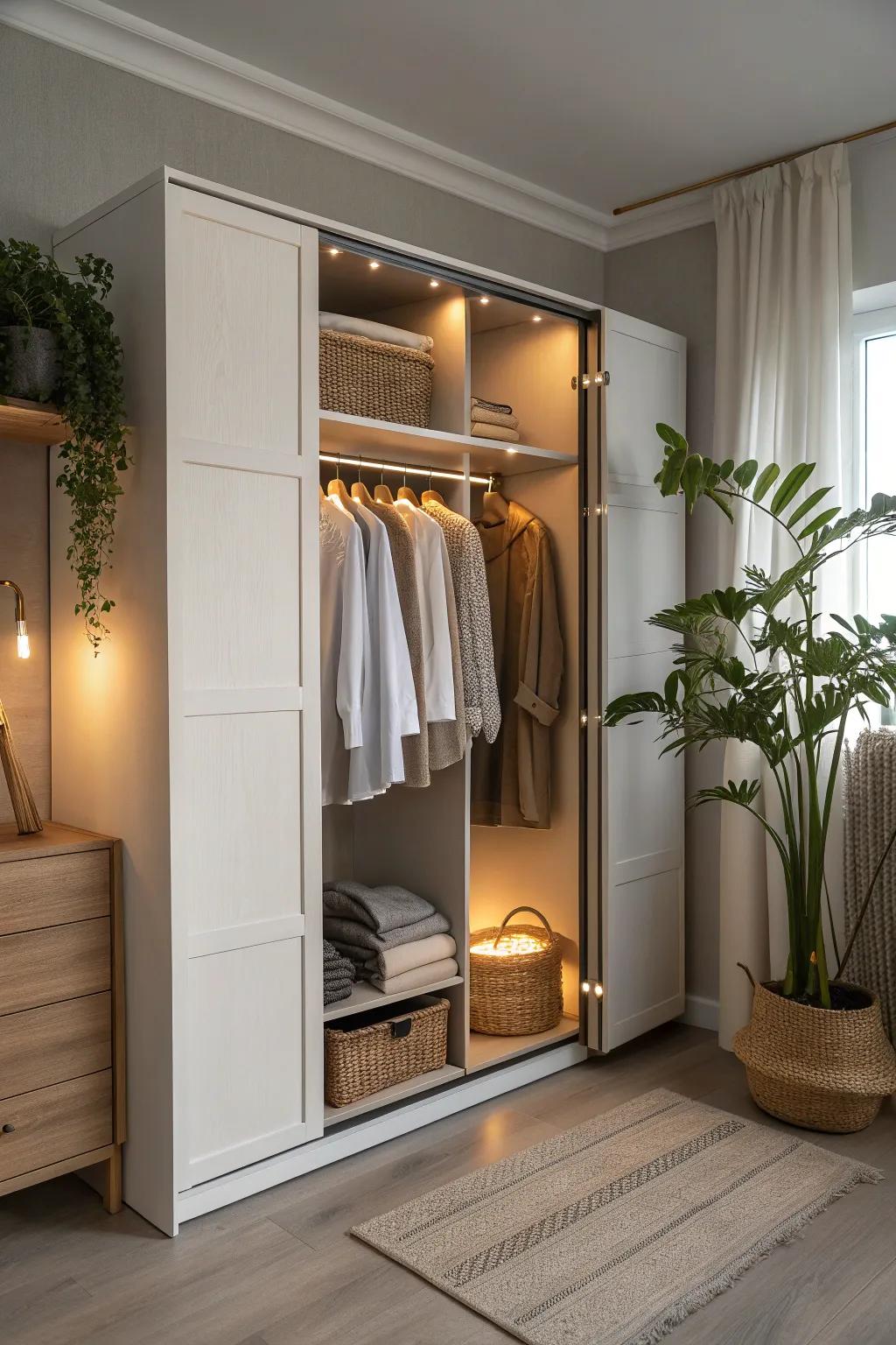 Illuminate your wardrobe: Discover how built-in lighting can transform your clothing space into a serene, stylish haven.