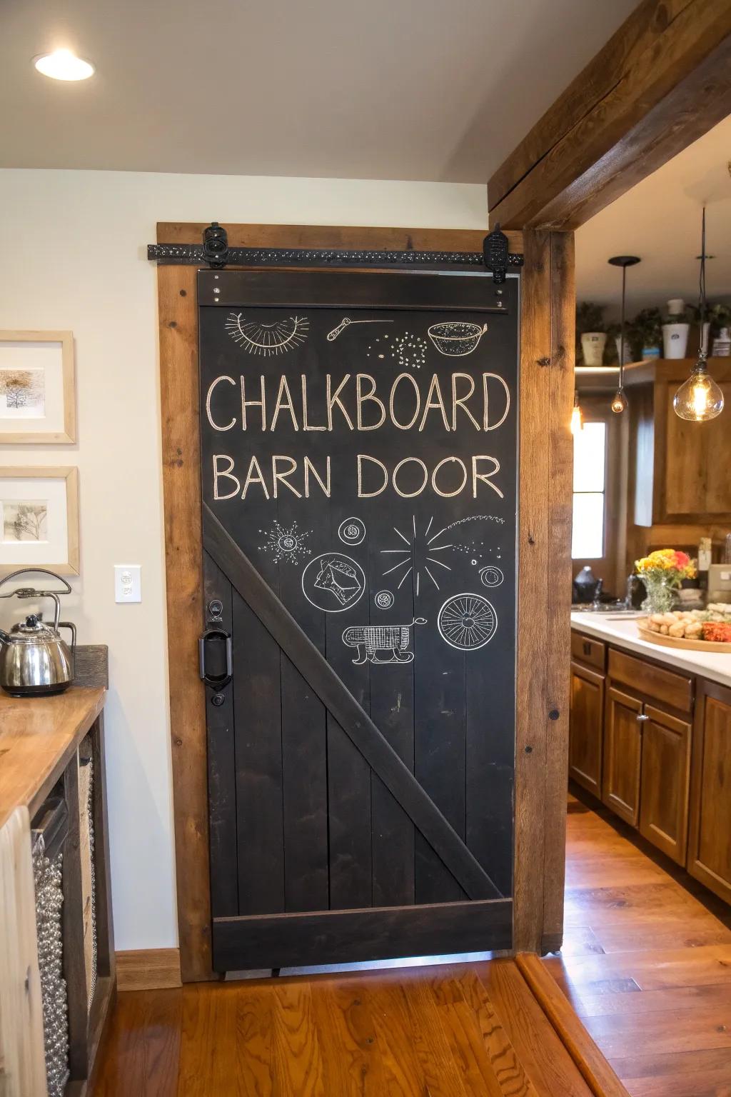 Redefine your space with a charming chalkboard barn door—where functionality meets family fun.