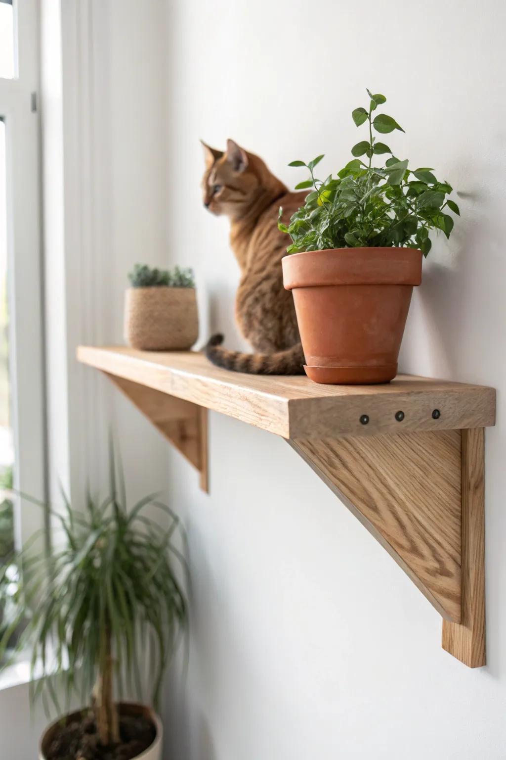 Elevate your space with a minimalist cat shelf that blends style and function effortlessly.