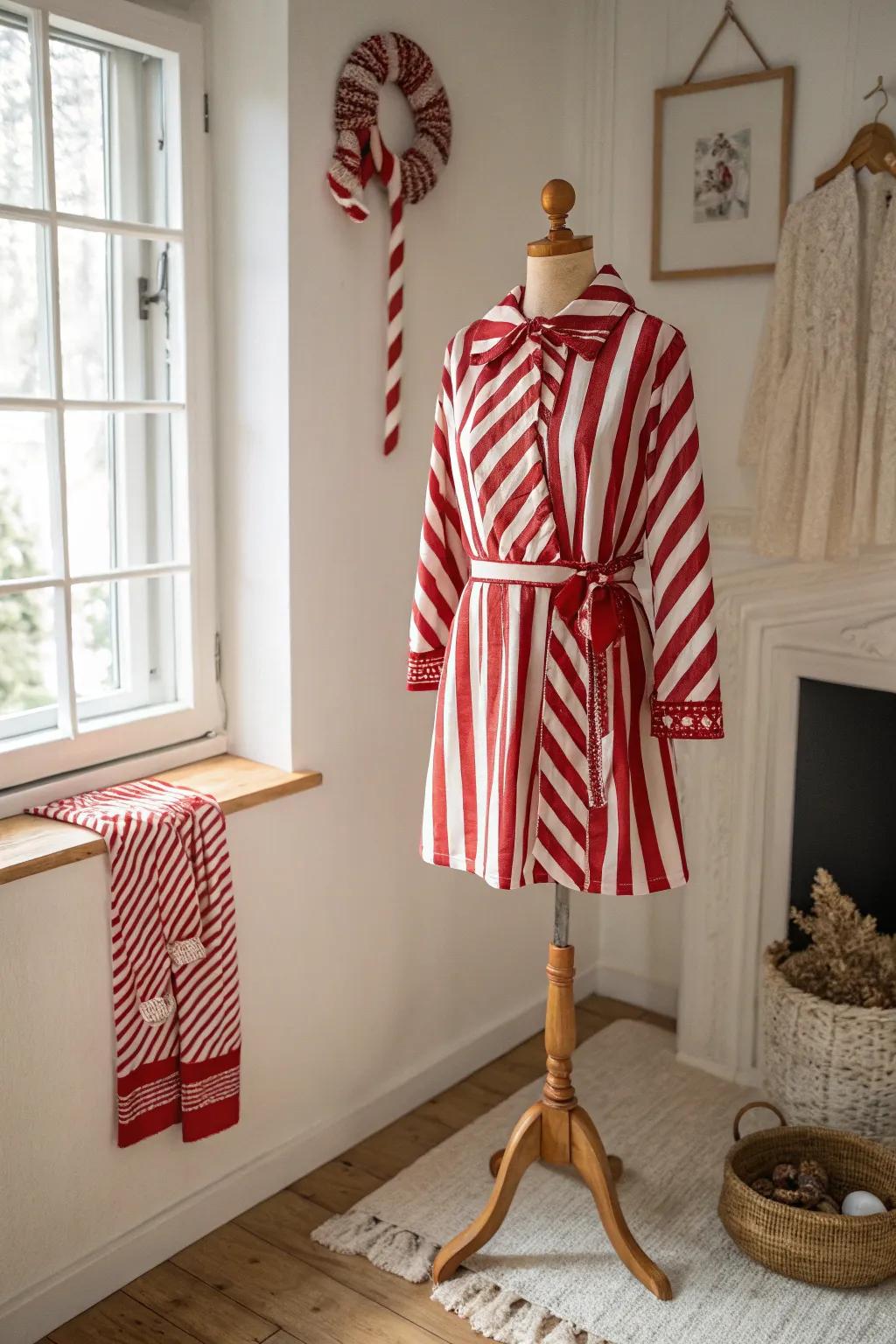 Sweet simplicity meets festive flair with this DIY candy cane outfit, perfect for adding a handcrafted touch to your holiday season.