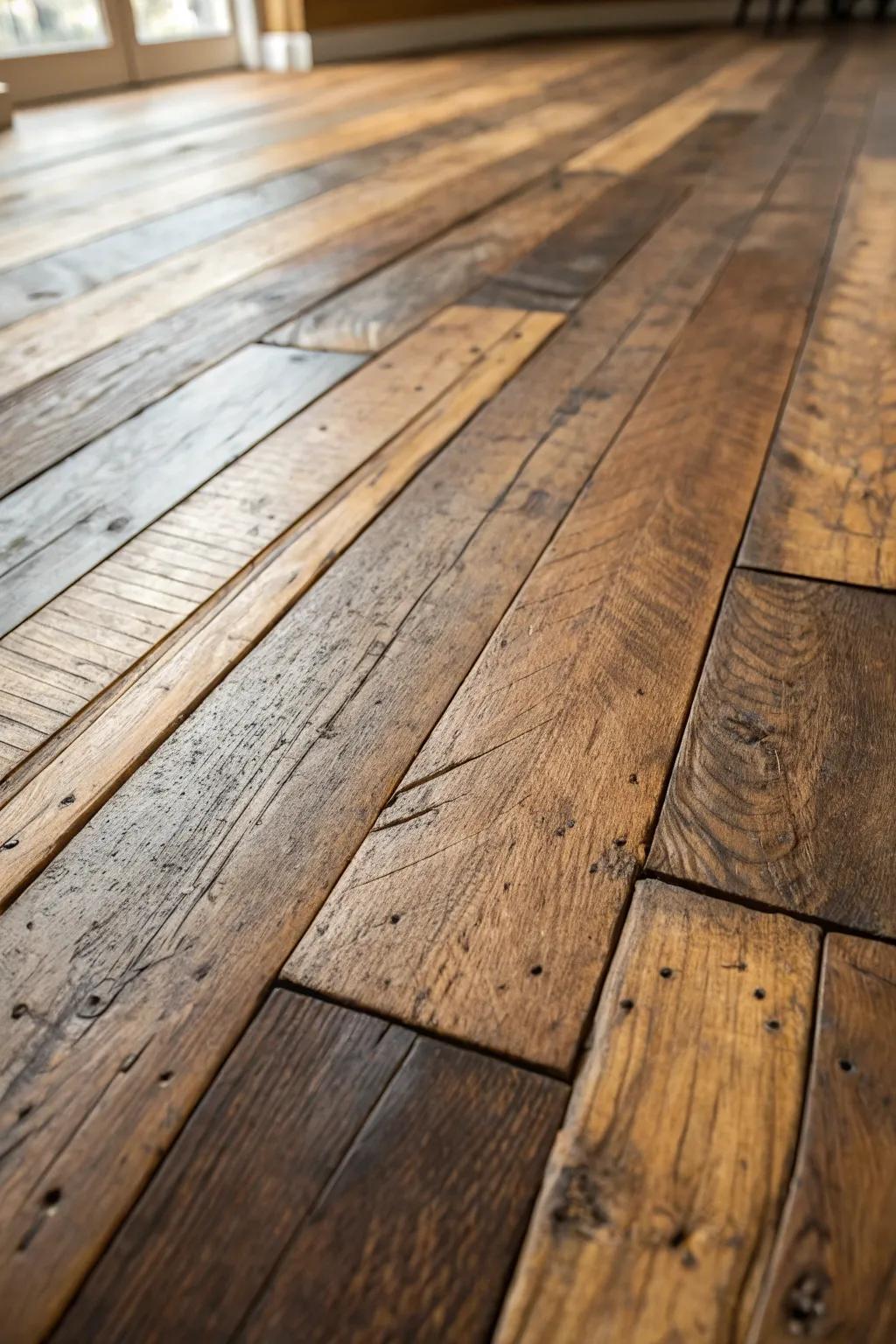 Embrace the timeless allure of reclaimed wood flooring, where each plank tells a unique story.