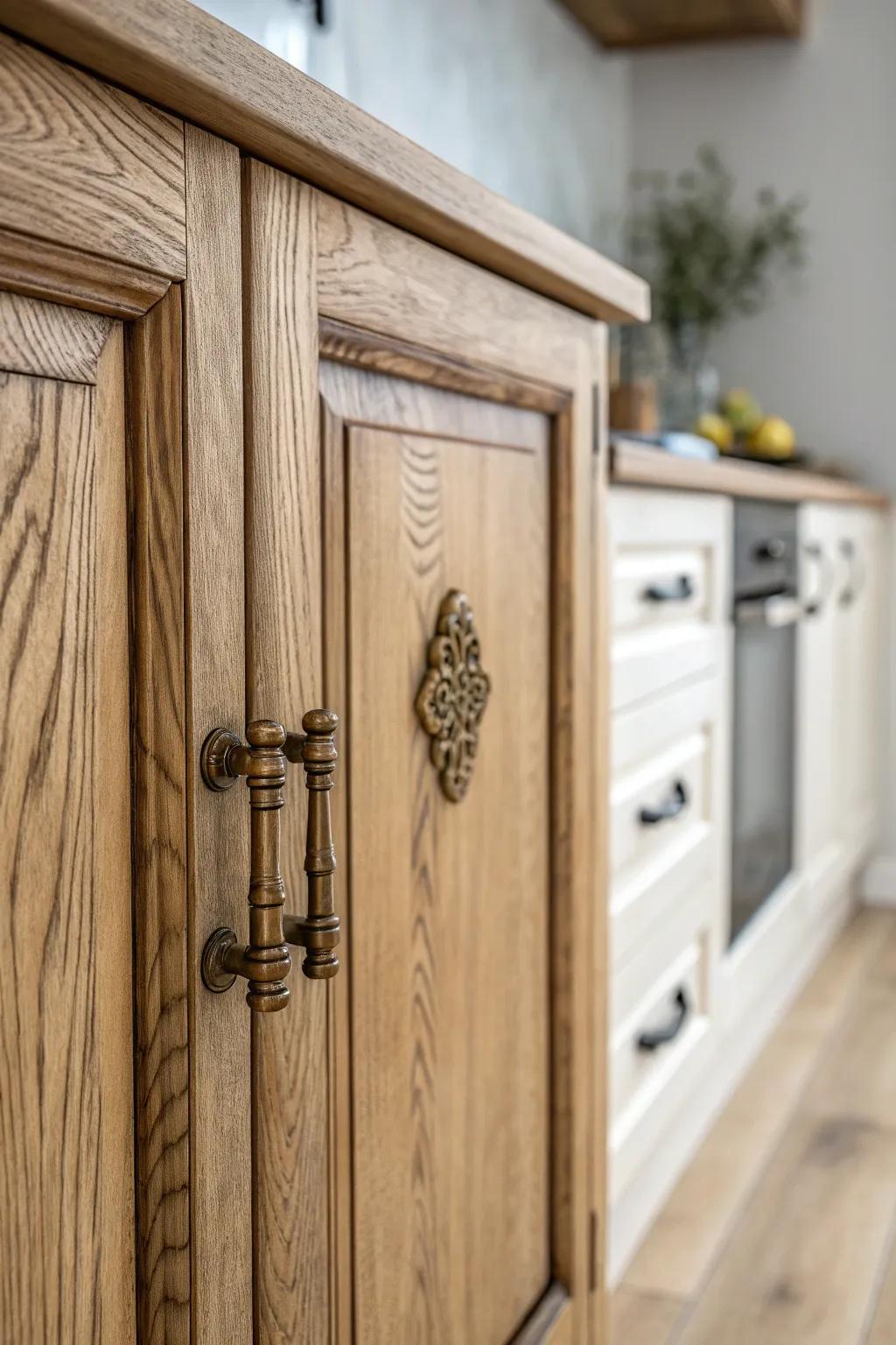 Embrace rustic elegance with handcrafted wooden details in your kitchen.
