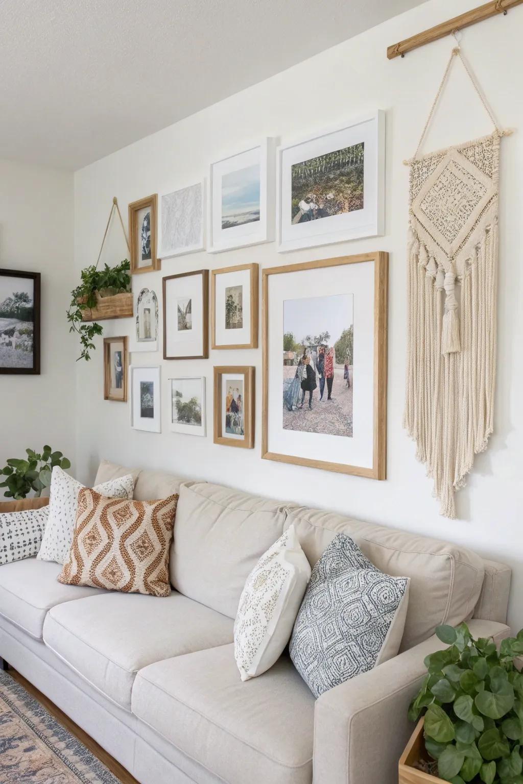 Create a personalized gallery wall that speaks to your soul with a mix of cherished memories and unique art.
