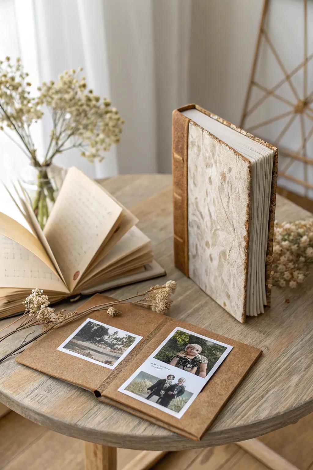 Transform a vintage book into a personalized photo album, where memories and craftsmanship meet.