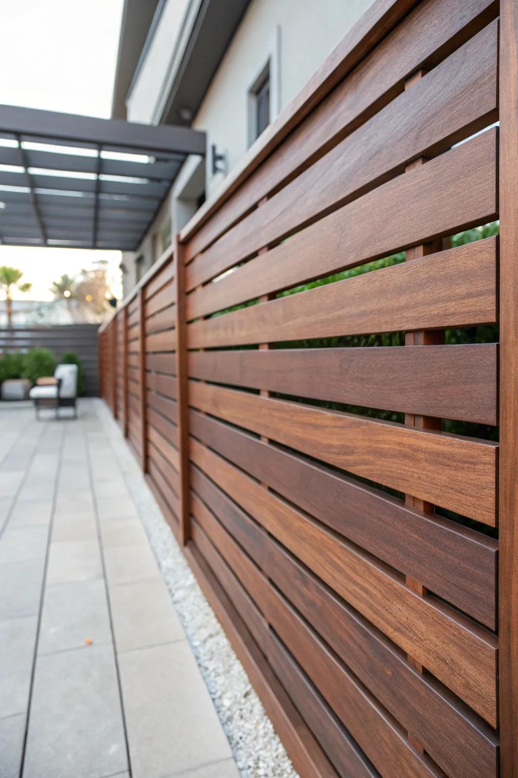 Elevate your outdoor space with the timeless elegance of a handcrafted horizontal slat fence.
