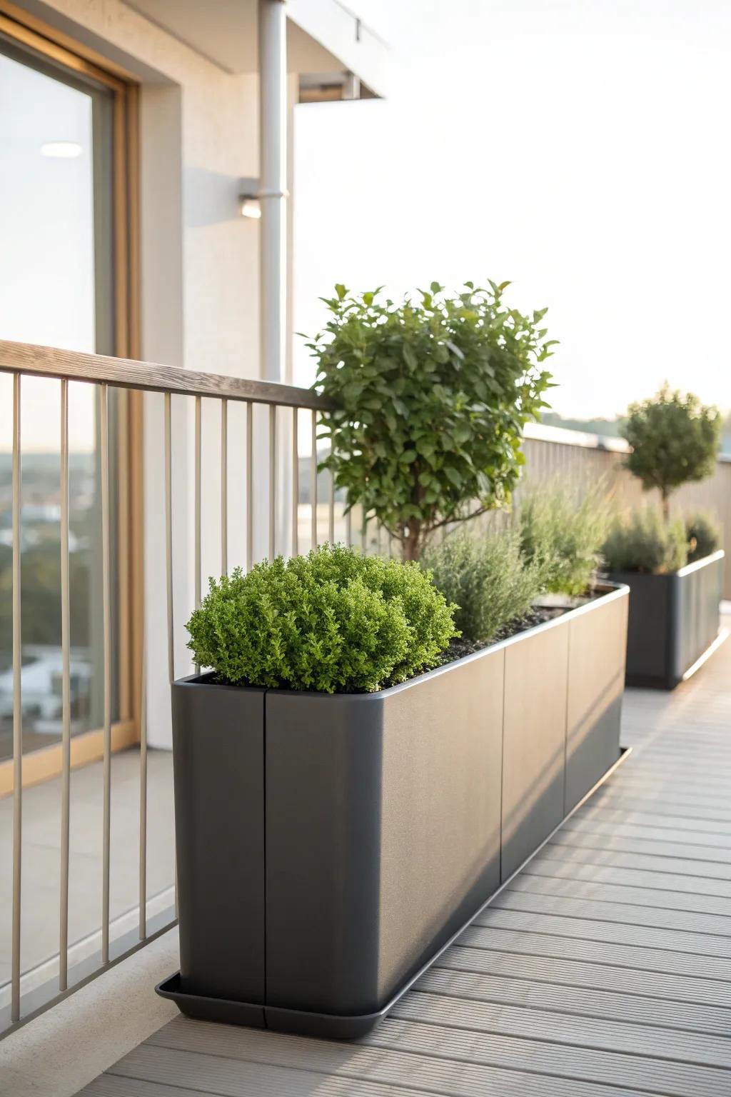 Elevate your balcony with chic and versatile railing planters, perfect for a minimalist touch of greenery.