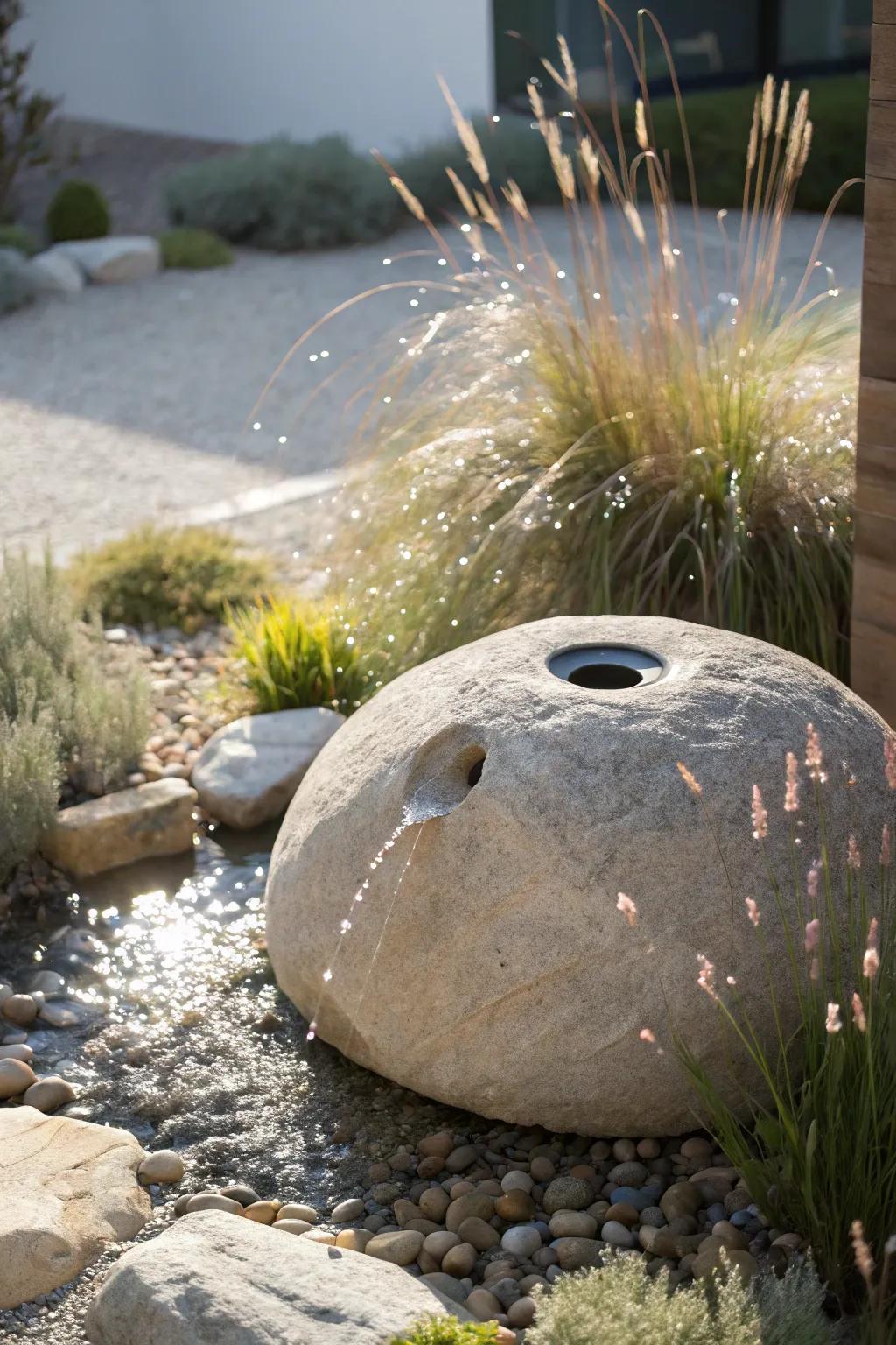 Embrace tranquility with a Bubbling Boulder Fountain—a perfect blend of minimalist design and natural beauty.