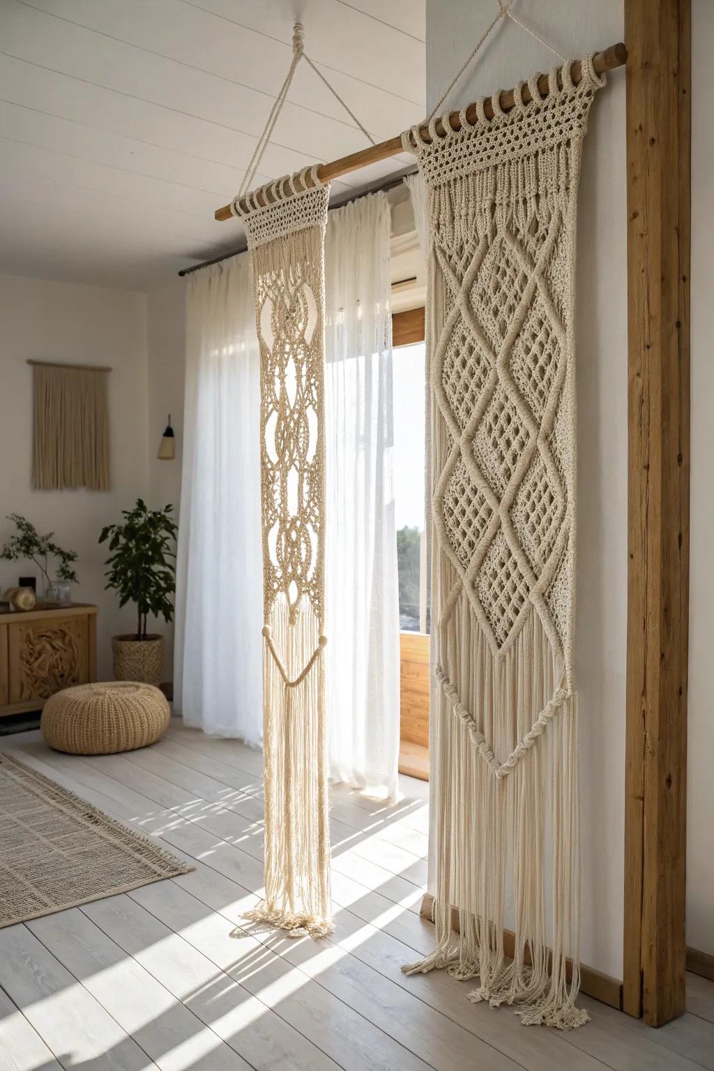 Embrace the art of simplicity with a stunning macramé room divider, adding a touch of bohemian elegance to your minimalist space.