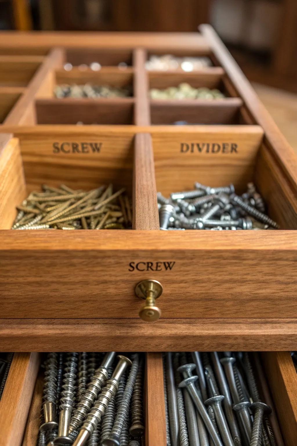 Transform chaos into order with custom drawer dividers — the ultimate DIY screw storage solution.