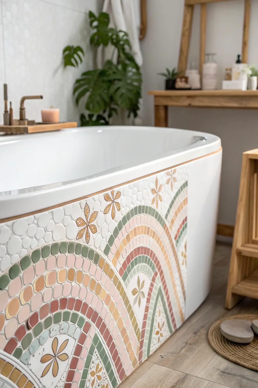 Transform your tub surround with a playful mosaic accent, blending Scandinavian simplicity with Boho charm.