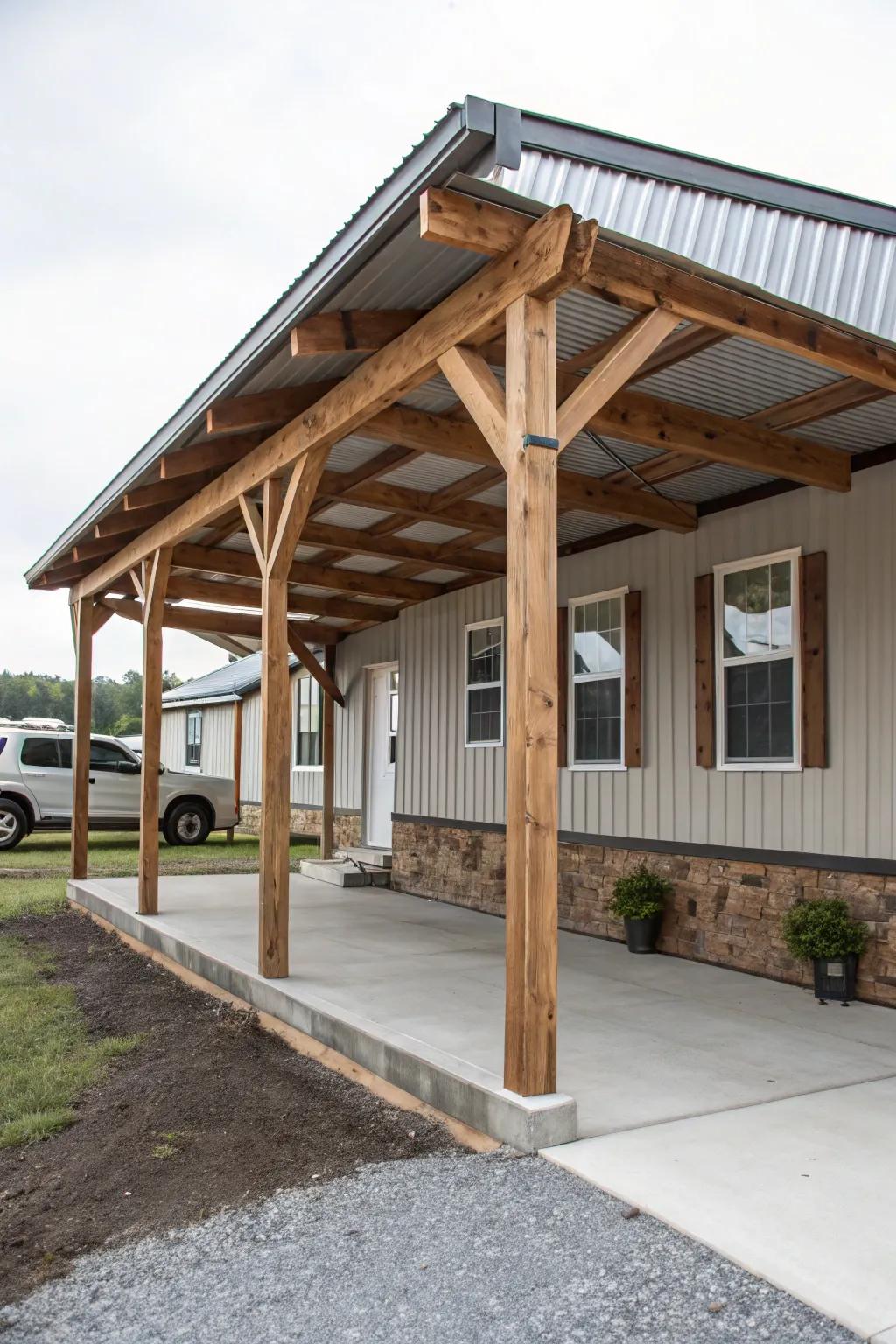 A perfect blend of wood and metal for a durable and stylish carport.