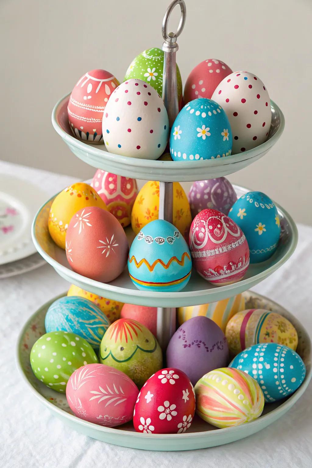 Decorative Easter eggs add dimension to the tray.