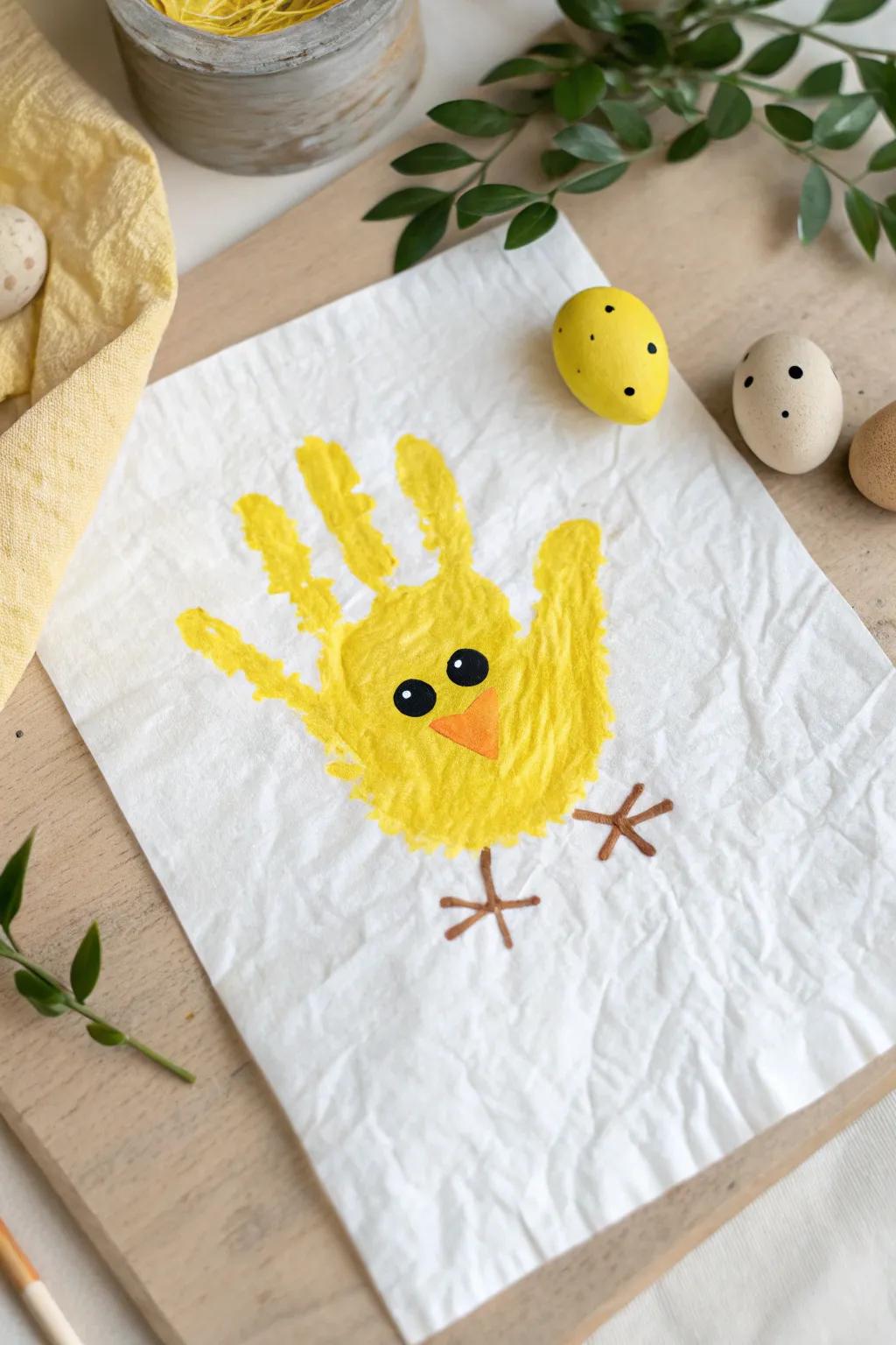 Transform little hands into a charming farmyard friend with this adorable handprint chick craft!