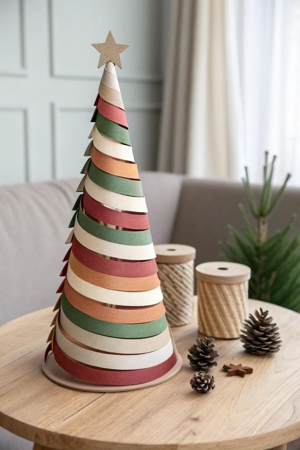 Embrace the elegance of simplicity with this handcrafted paper strip Christmas tree, where minimalist design meets festive charm.