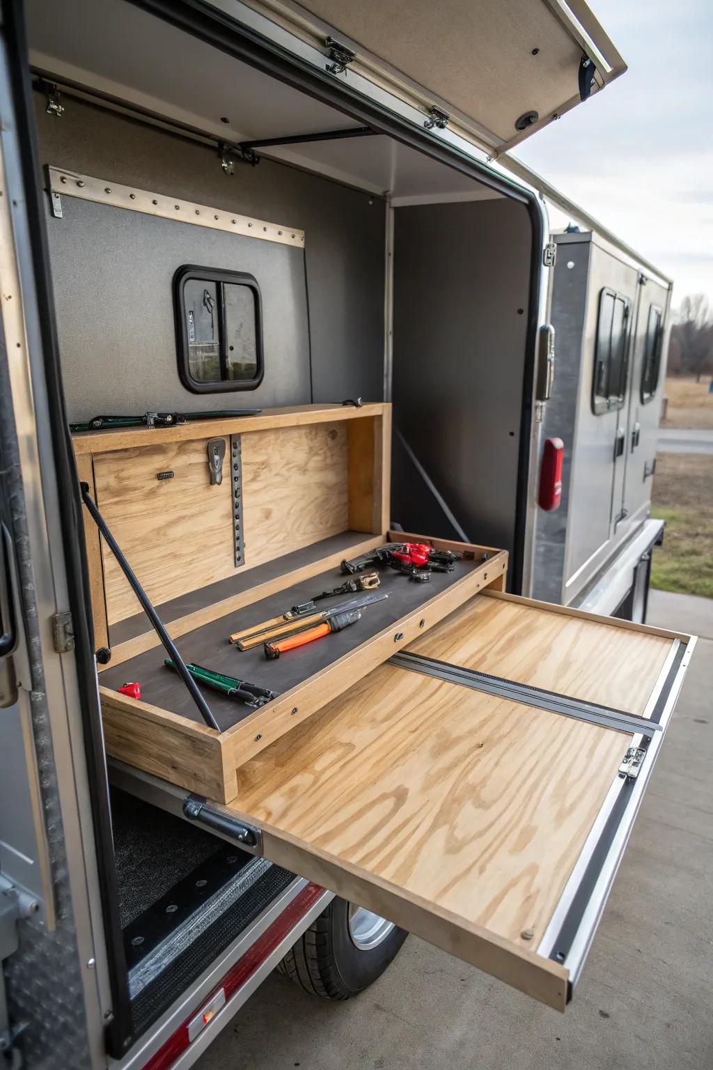 Master the art of mobile craftsmanship with a foldable workbench—efficiently designed for the modern handyman on the go.