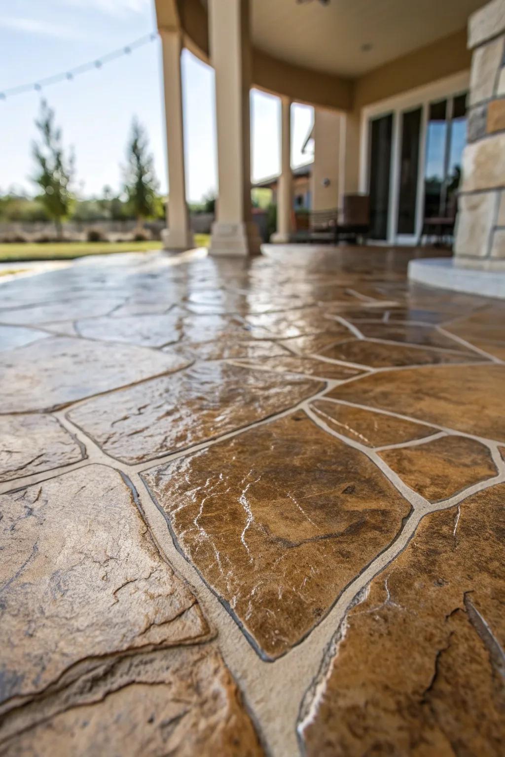 Transform your patio with masterfully crafted epoxy that captures the timeless allure of natural stone.