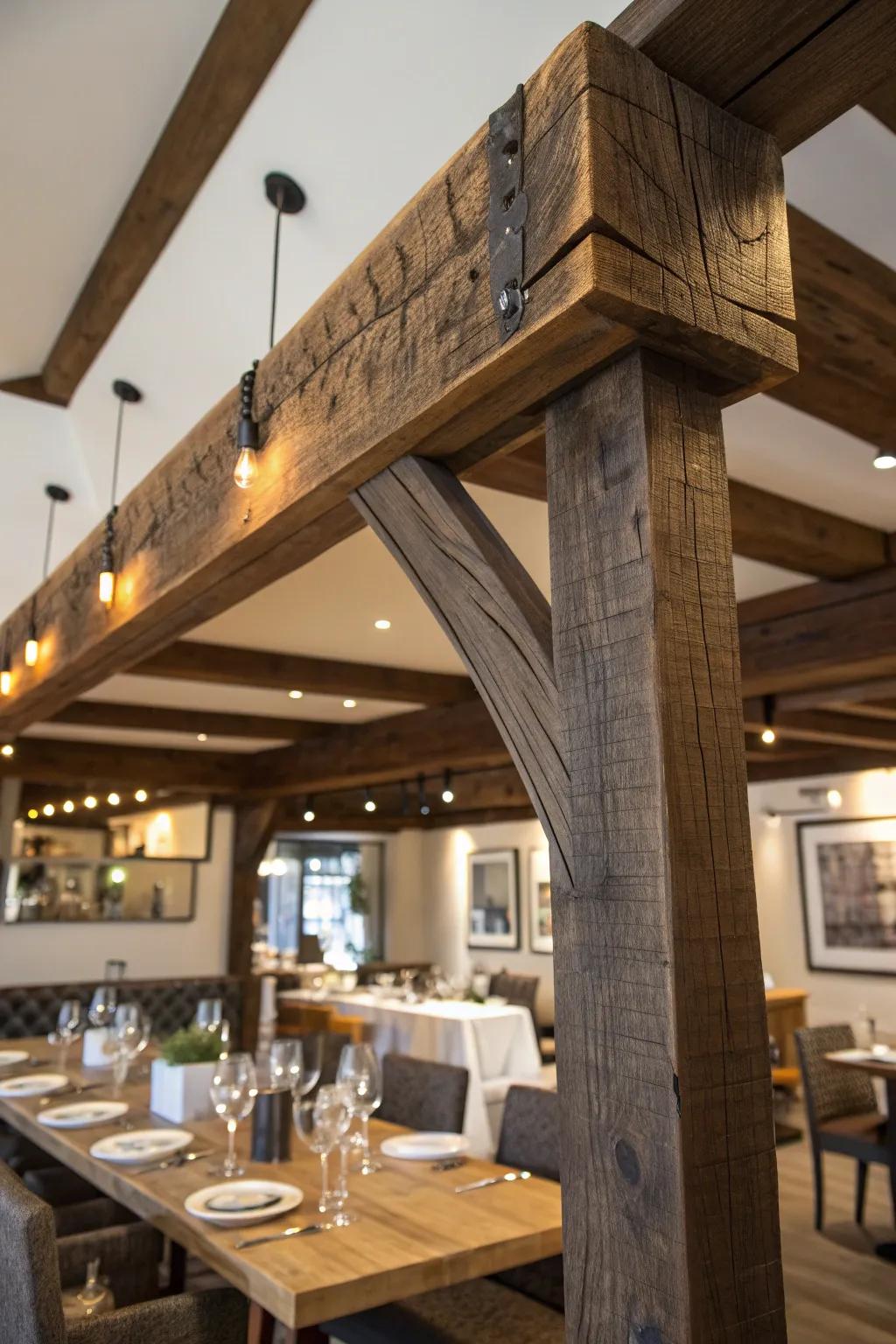 Transform your dining experience with the charm of rustic faux beams.