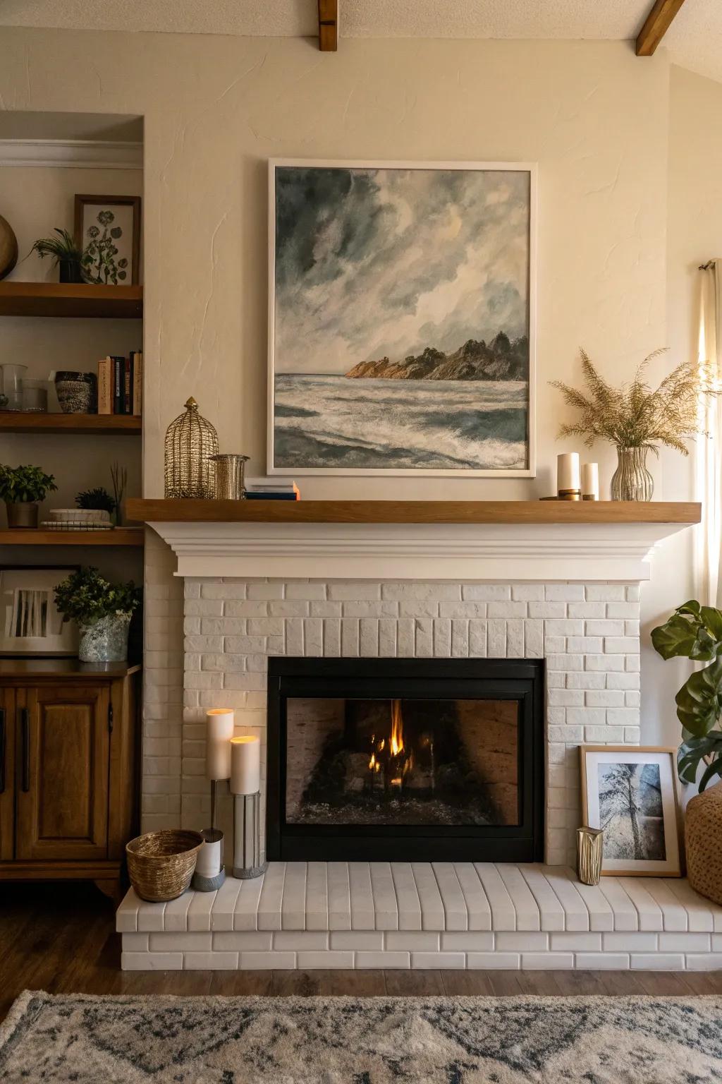 Art or mirrors can anchor your fireplace decor.