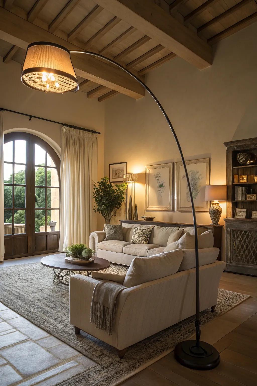 Let an arched floor lamp become the centerpiece of your living space.