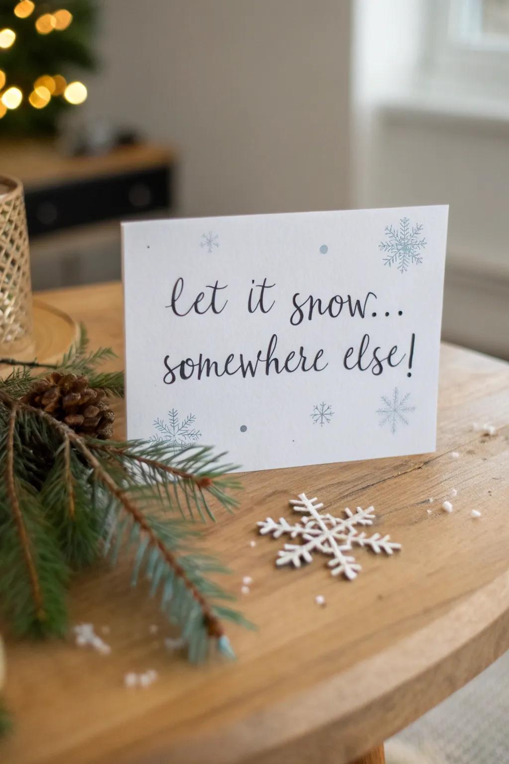 When you're dreaming of a sunlit holiday, this card captures the wish with a touch of humor and style!
