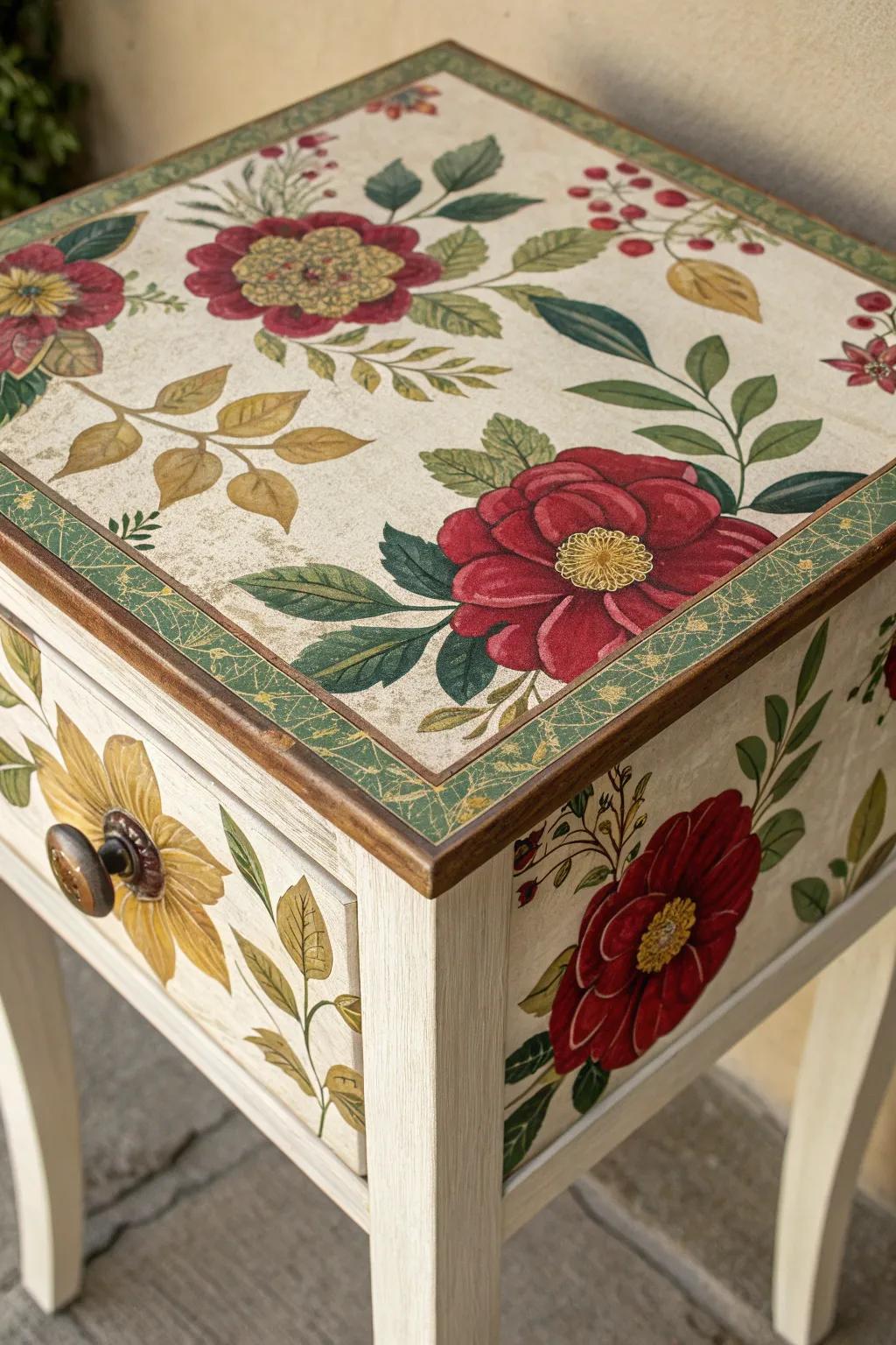 Transform your furniture with the art of decoupage, turning simplicity into a masterpiece.
