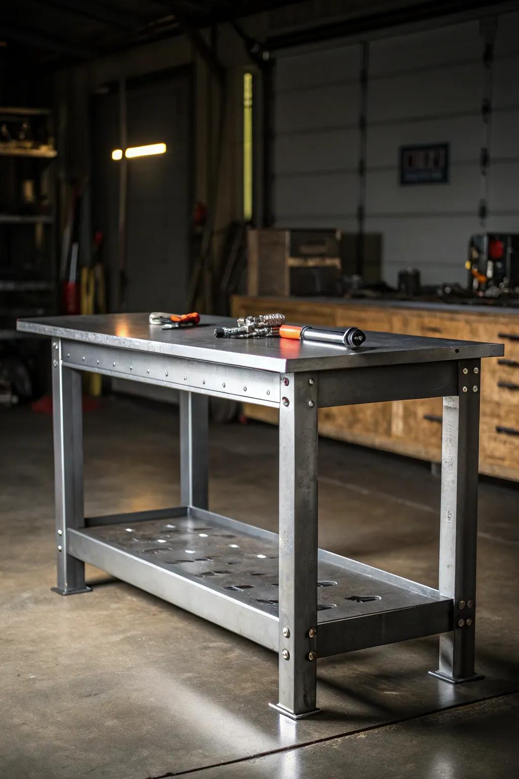 Elevate your workspace with an industrial metal workbench that combines style and strength.