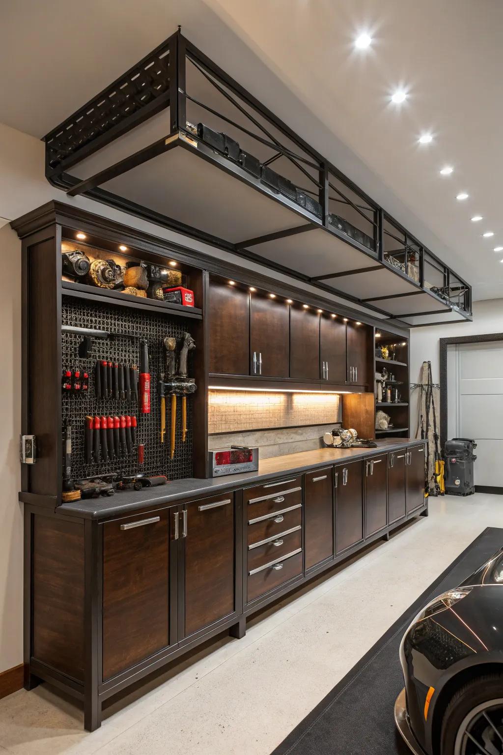 Maximize your workspace with elegant overhead storage solutions.
