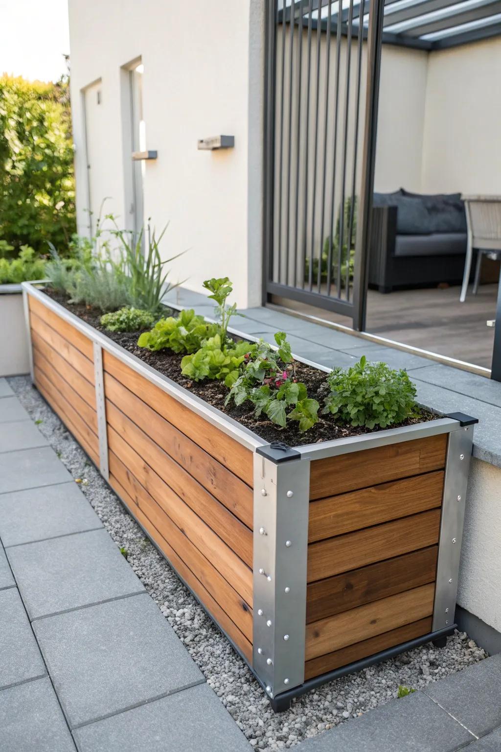Elevate your garden with the perfect blend of modern metal and cozy wood for a chic, minimalist look.