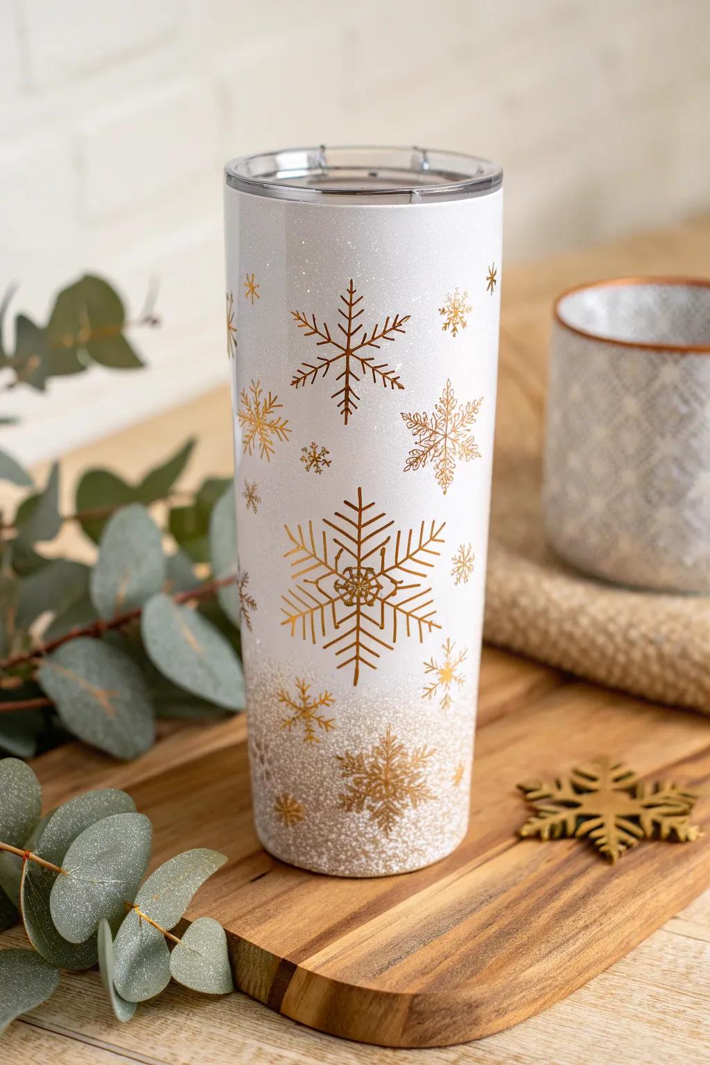 Embrace the seasons with this stunning glitter tumbler, a perfect blend of elegance and nature.