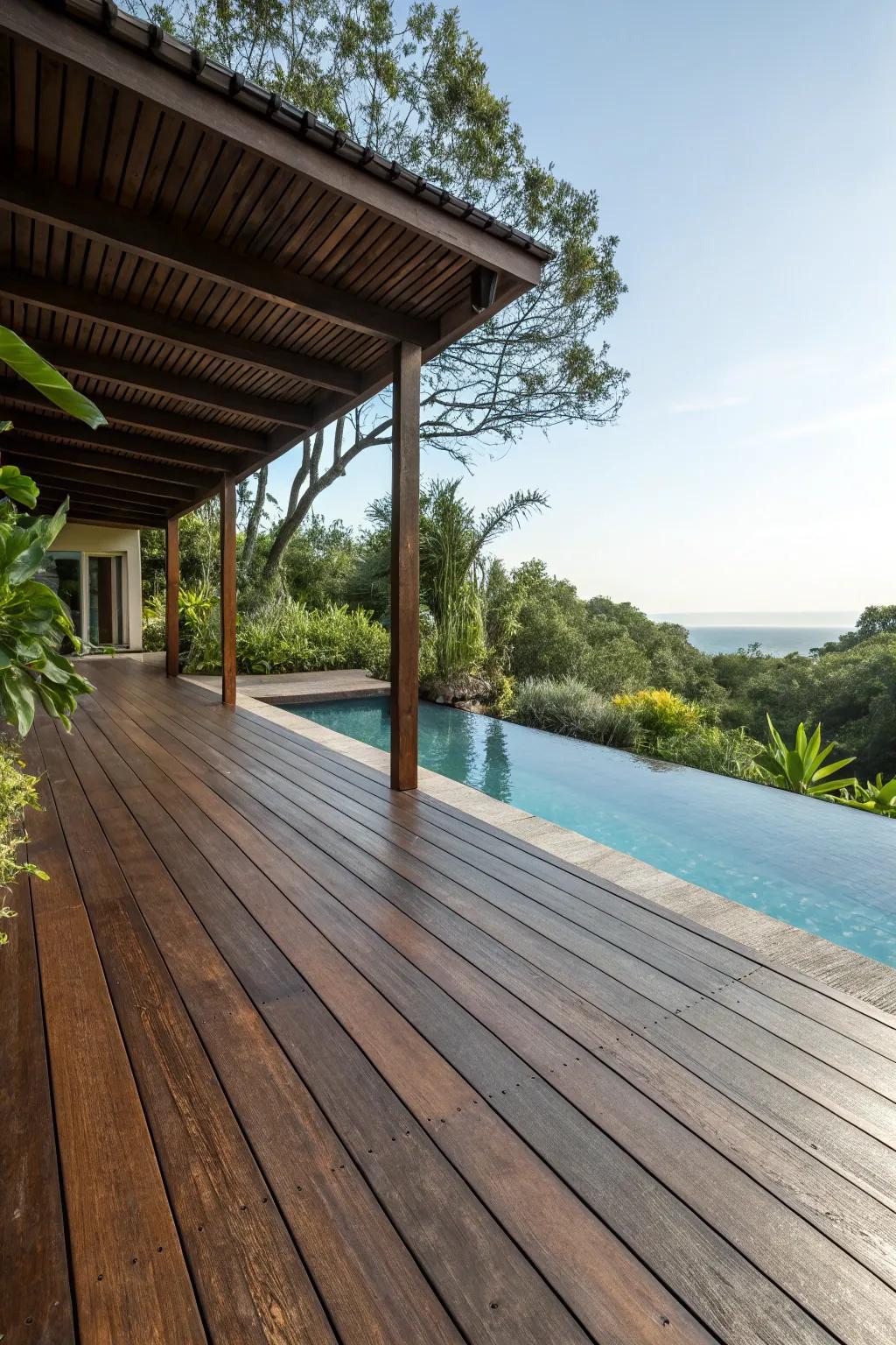 Seamless Harmony: Experience the perfect blend of craftsmanship and nature with this stunning ground-level deck design.